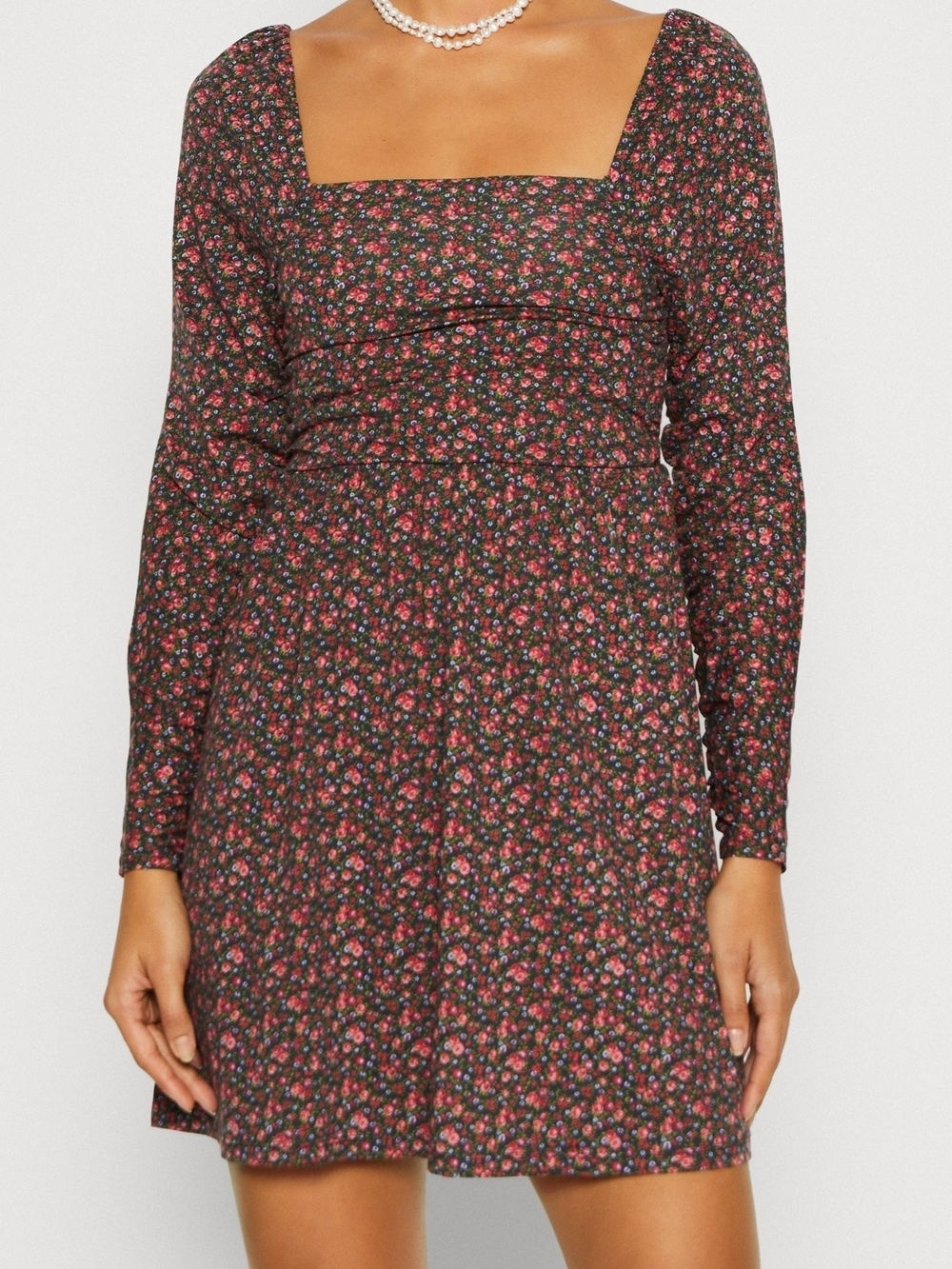 GAP Floral Square-Neck Long Sleeve Mini Dress